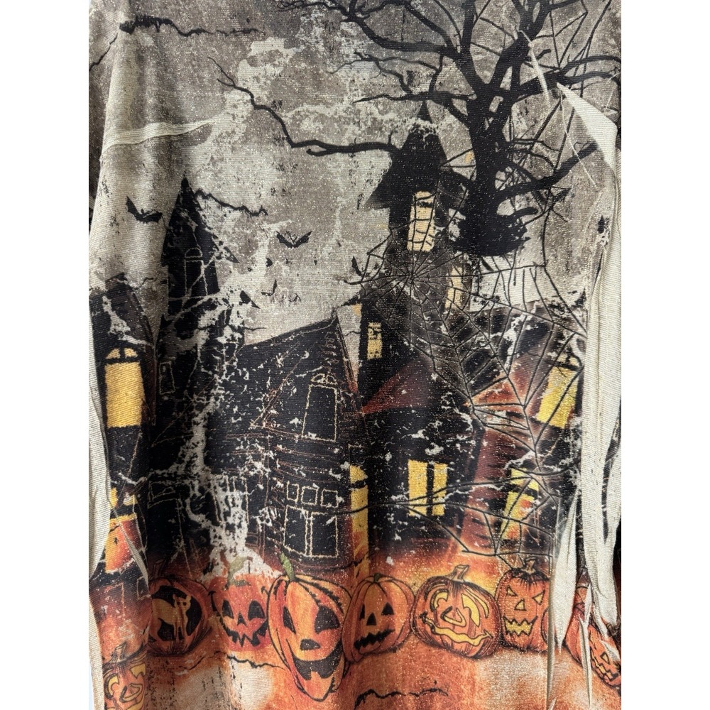 Vtg Y2K  Sparkly Halloween Spooky Haunted House Pumpkin Sparkly 3/4 Sleeve 1X 2X - Picture 6 of 10